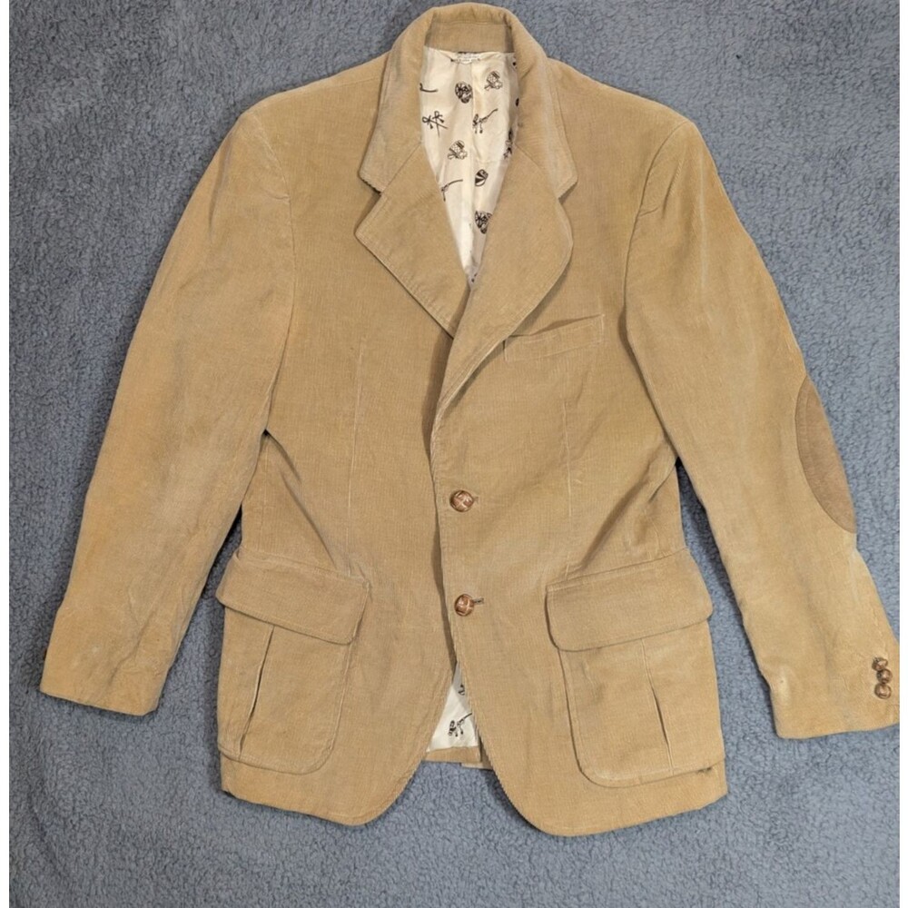 Kentfield Sport Coat Mens 40R Tan Corduroy Blazer Elbow Patch Vintage Ivy